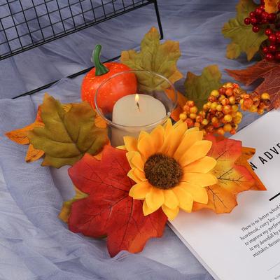 Thanksgiving Candle Rings Artificial Maple Leaves Pumpkin Candle Wreath Fall Candle Holder Table Centerpieces