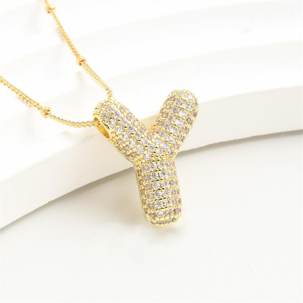 Light Luxury Brass 26 English Bubble Letter Zircon Large Pendant For Women's Party Jewelry Necklace