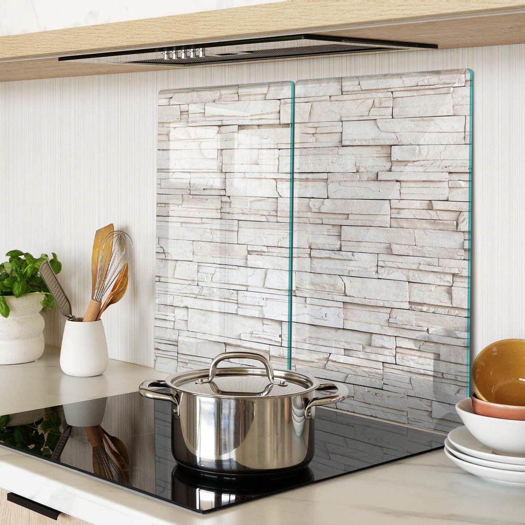 Durable and Stylish Glass Boards with White Stone Wall Pattern 2X30X52 Cm