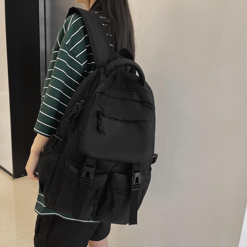 2022 Black School Backpack with Multiple Pockets & Large Capacity for Junior High Students