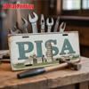 2D Flat Printing, Vintage Metal Sign, for Decorationg Only, Outdoor Wall Art, Pisa Italy Leaning Tower Retro Aluminum Sign