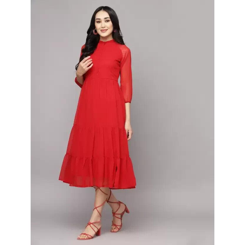Women Fit and Flare Georgette Dress Top Tunic Bollywood Kurti Party Wear Top SC-1837
