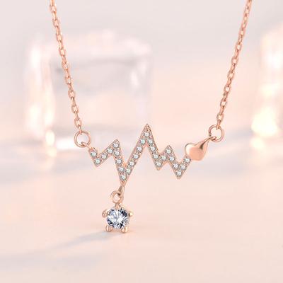 Срібна стерлінгова каблучка 925 проби з діамантами у формі електрокардіограми для жінок, нішевий дизайн, відчуття, що б'ється серце, ланцюжок на ключицю