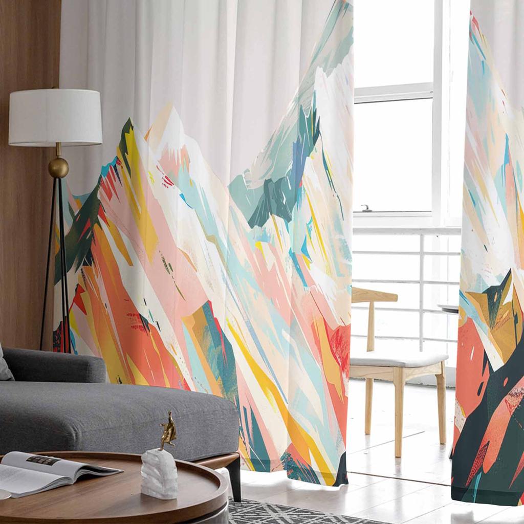 Pictură Abstractă în Ulei Ilustrație Munte Perdele Tulle Fereastră pentru Living Dormitor Hotel Decorațiune de Lux Perdele Transparente