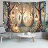 Enchanted Forest Fairy Tapestry With Glowing Lanterns And Mushrooms, Magical Polyester Wall Hanging For  Living Room Decor