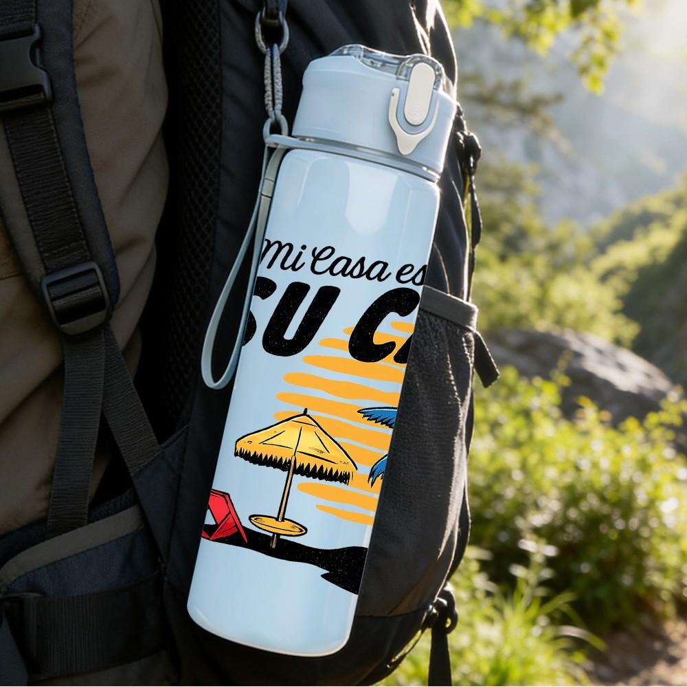 1PC Mi Casa Su Casa Beach Art 750ml Color Plastic Sports Water Bottle Leakproof Flip Straw Lid Suitable for Sports Office Home Use
