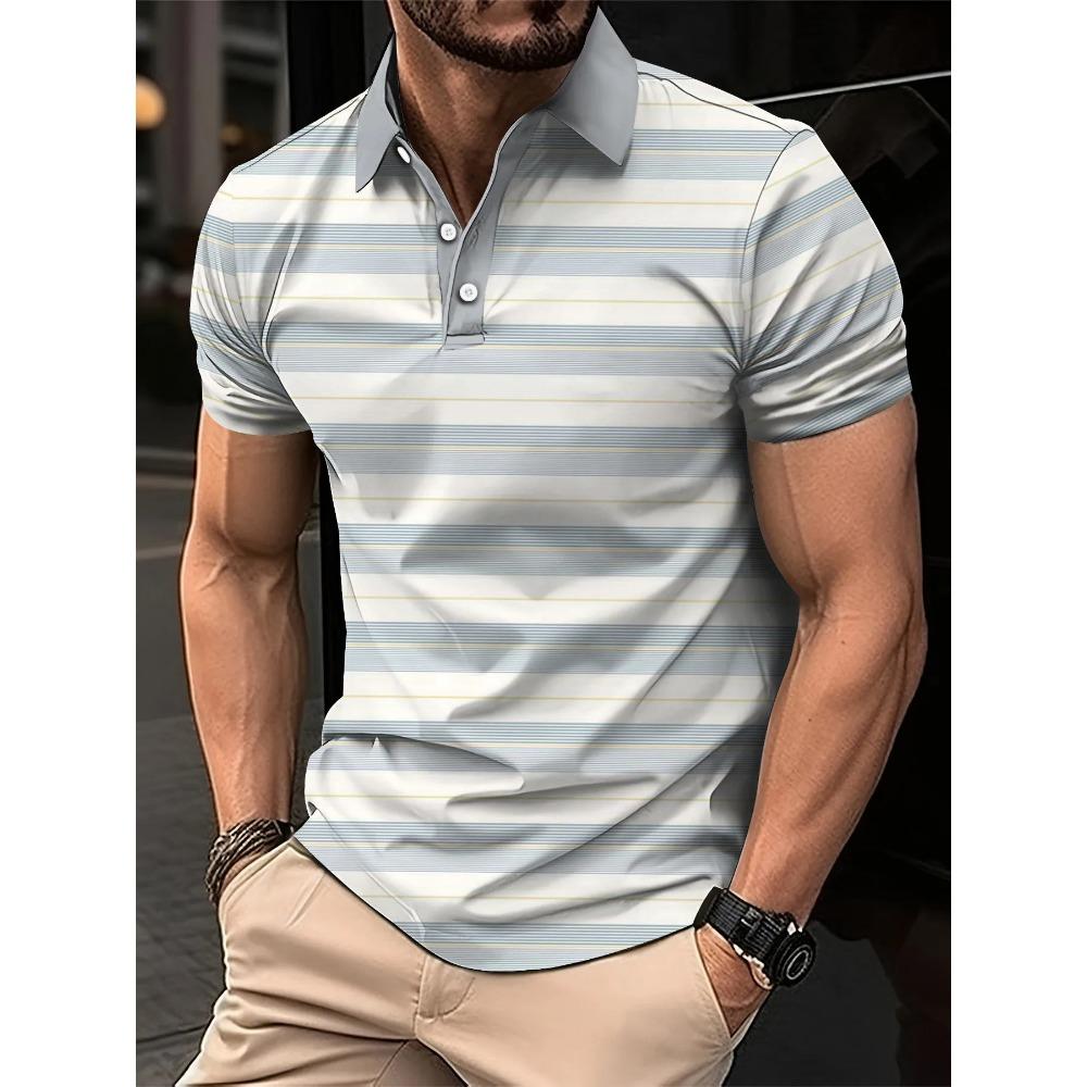 Summer Men's Polo Shirt with Stripes Print Breathable Lightweight Casual Fashionable Outdoor Men's Clothing