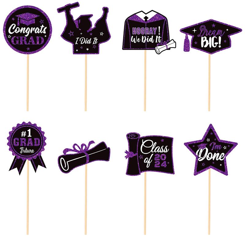 8pcs 2025 Graduation Cupcake Toppers Glitter 2025 Graduation Cupcake Topper For 2025 Graduation Party Cake Decorations Supplies