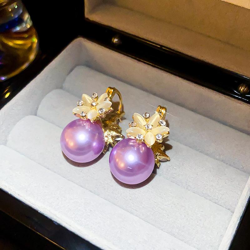 Light luxury zircon round artificial pearl ear buckle French retro fashion temperament earrings high-end exquisite earrings women