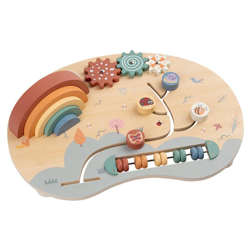 Rainbow Busy Board Montessori Wooden Toy For Infant Hand Eye Coordination Development