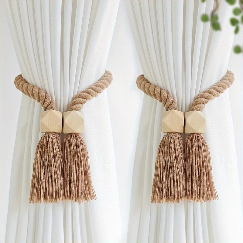 Magnetic Window Curtain Tiebacks,Wooden Tassel Curtain Buckle,Suitable for Bedroom Living Room Kitchen Curtain Hook