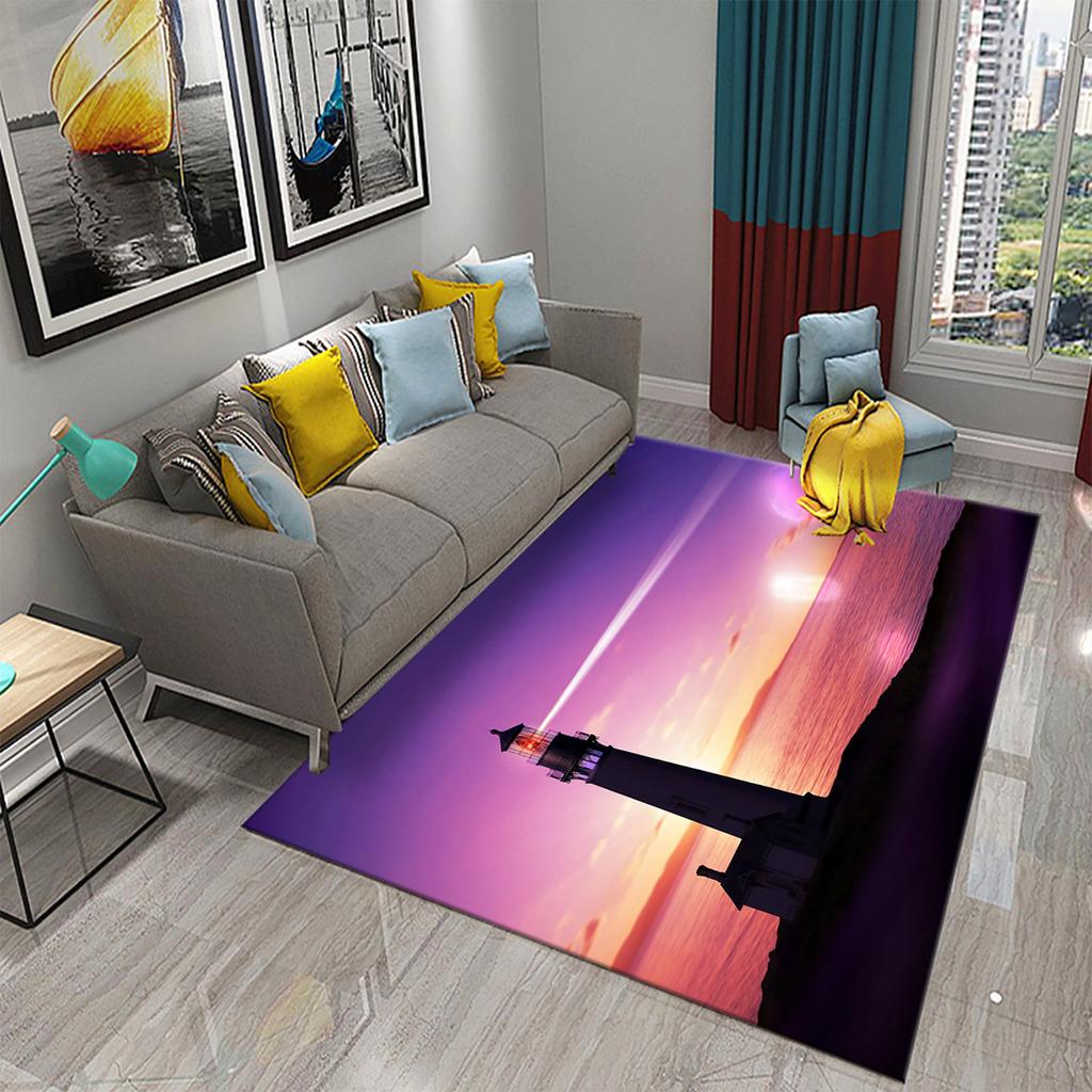 Bathroom Kitchen Entrance Non-slip Living Room Bedroom Floor Rug Lighthouse Rug Sunset Beach Theme Rug