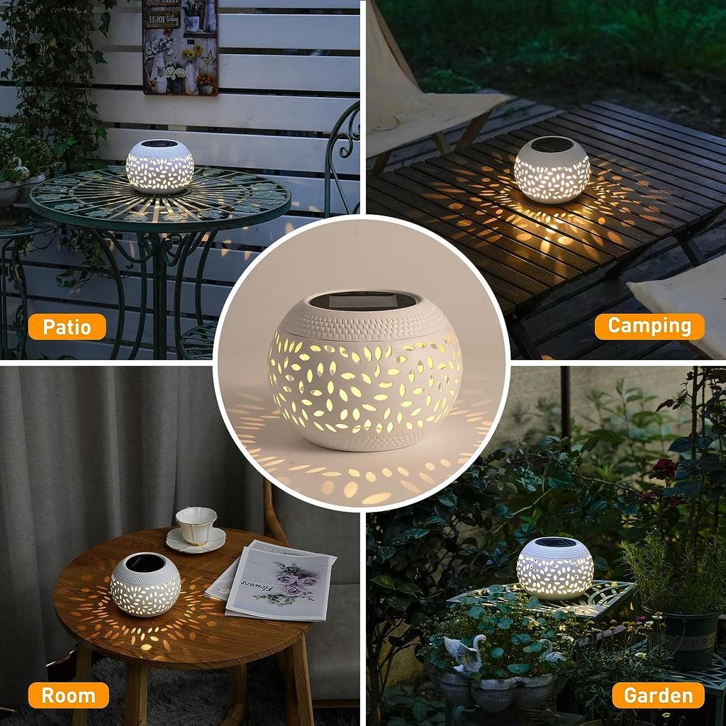 Solar Table Lanterns Outdoor Waterproof - LED Lamp White Metal Table Lights -Solar Powered Decorative Lantern for Desk Patio