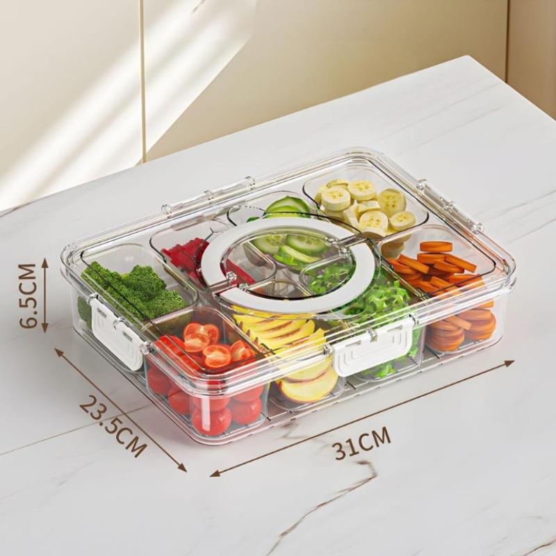 1Pieces Divided Plate With Lid Food Storage Box Snack Box 8 Grid Snack Box Fruit Storage Box Outdoor Tableware