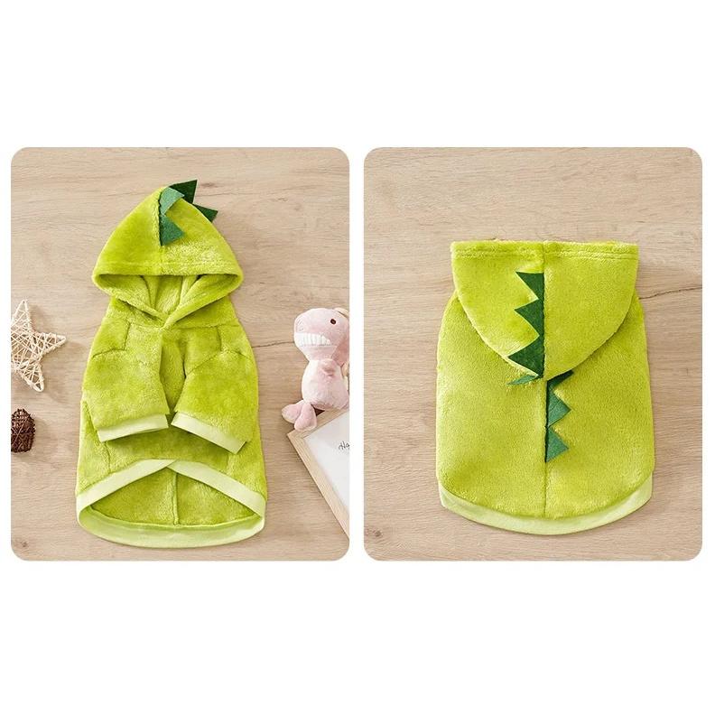 Cute Dinosaur Apparel Pets Products Costume Dogs Clothing Flannel Warm Soft Comfortable Hoodies Small Puppy Medium Winter Autumn