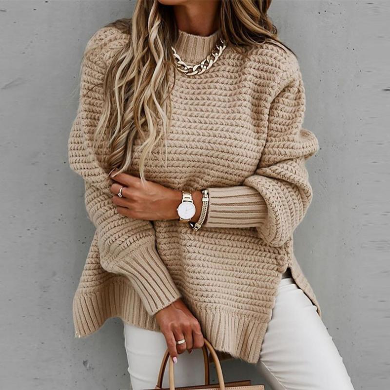 

Women s Loose Long Sleeve Pullover Knitted Sweater Solid Color One size чорний
