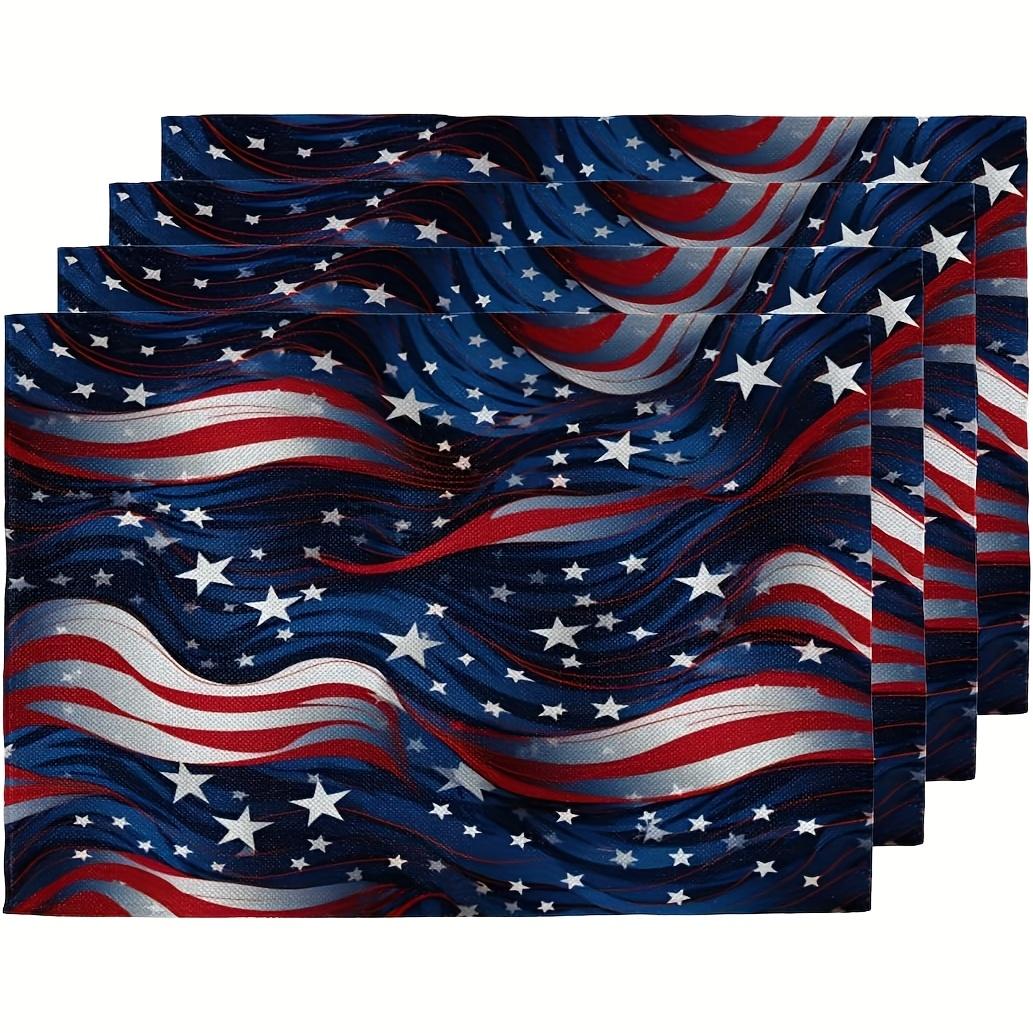Wave Star Spangled Banner Meal Mat Independence Day Theme Table Mat American Patriotic Style Insulated Meal Mat 2PCS