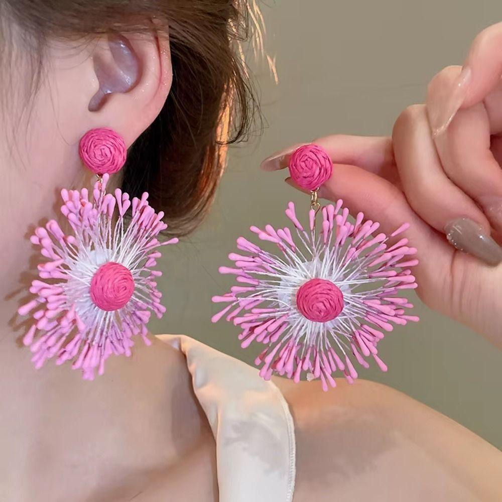 

Bohemia Bohemian Flower Big Earrings Handmade Women Flower Dangle Earrings Holiday зелений
