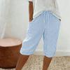 Women's Fashionable Striped Printed Loose Drawstring Cotton Linen Casual Five Quarter Pants