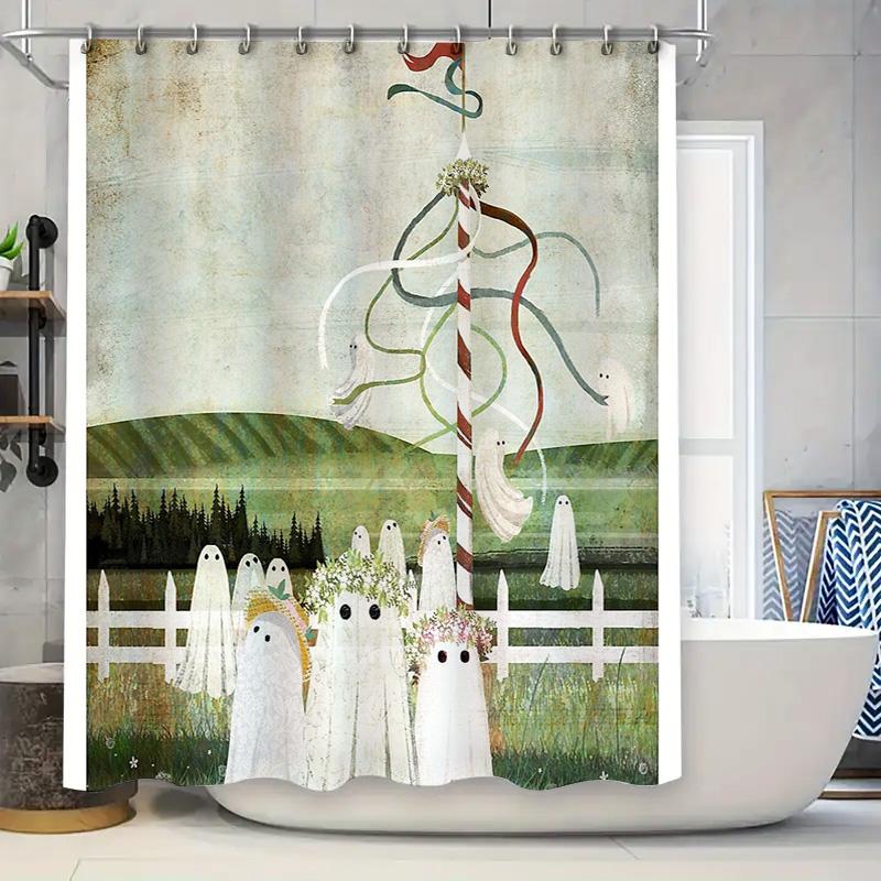 

Vintage Ghost Meadow Shower Curtain Halloween Gothic Farmhouse Decor Spooky Ethereal Cottagecore Bathroom Set Artistic Wall Tape W60H190(CM)-1 Pcs