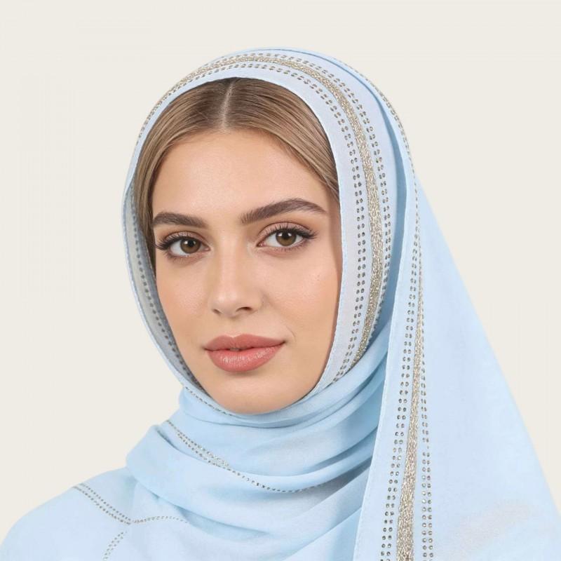 Womens Lightweight Chiffon Scarf With Pearl Embellishment Ethnic Print Wrap Shawl UV Protection Cover Head Accessory Daily Wear Travel
