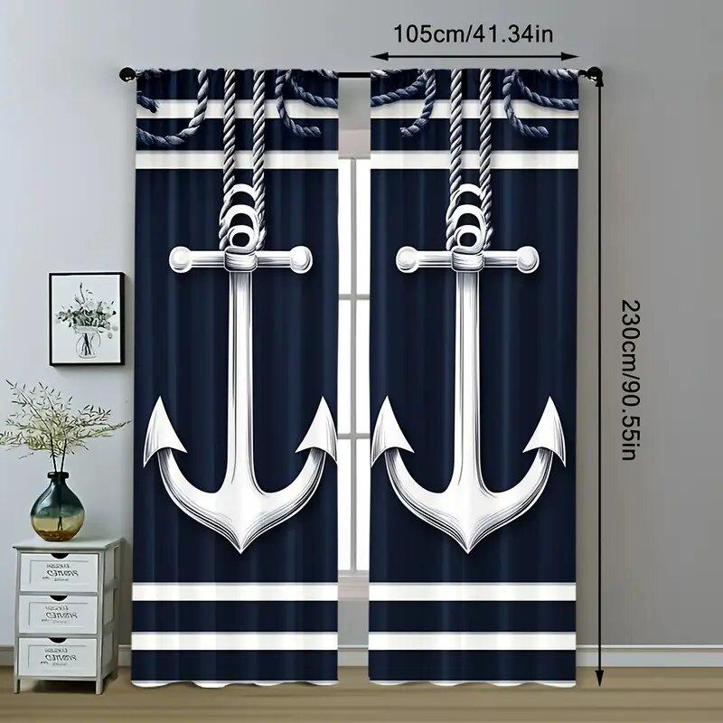 Sea Anchor Pattern Printed Curtains Window Decoration Home Room Curtain Made Of Polyester