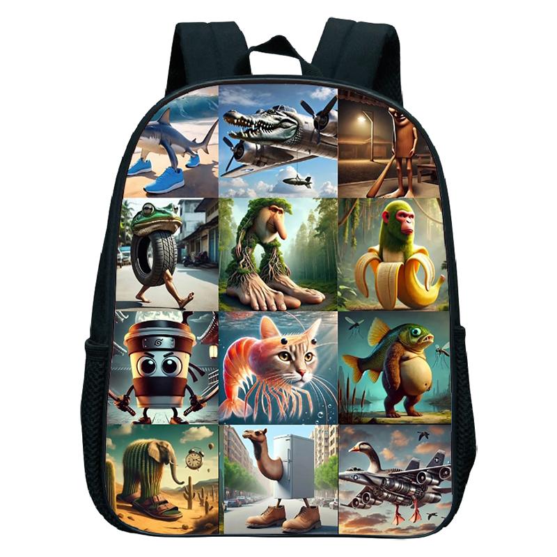 Italian Brainrot Backpack Toddler Boys Kindergarten Bag Cartoon Cappuccino Saaassino School Bags Boys Girls Animals Bookbag Gift