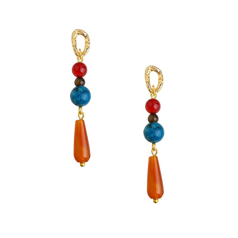 Artistic Retro Red Agate Water Drop Earrings - Chinese Ethnic Style for Women