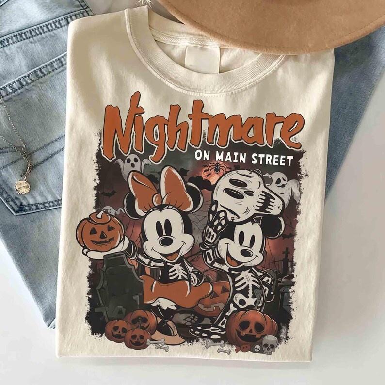 Retro Skeleton Pumpkin Cartoon Family Matching Tee Spooky Ghost Graveyard Print For Halloween Parentchild Party Outfits