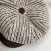 New Color Matching Brim Octagonal Hat Children's Autumn and Winter Woolen Cap Versatile Newsboy Hat Retro Beret