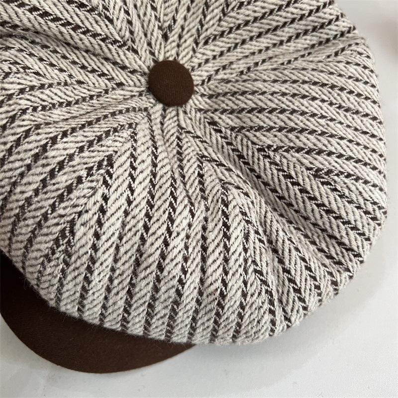 New Color Matching Brim Octagonal Hat Children's Autumn and Winter Woolen Cap Versatile Newsboy Hat Retro Beret