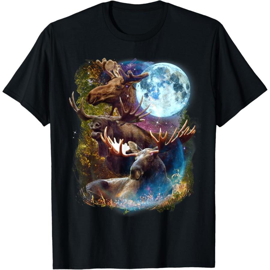 3 Moon Moose Смешная футболка с графикой оленя лося для любителей животных S