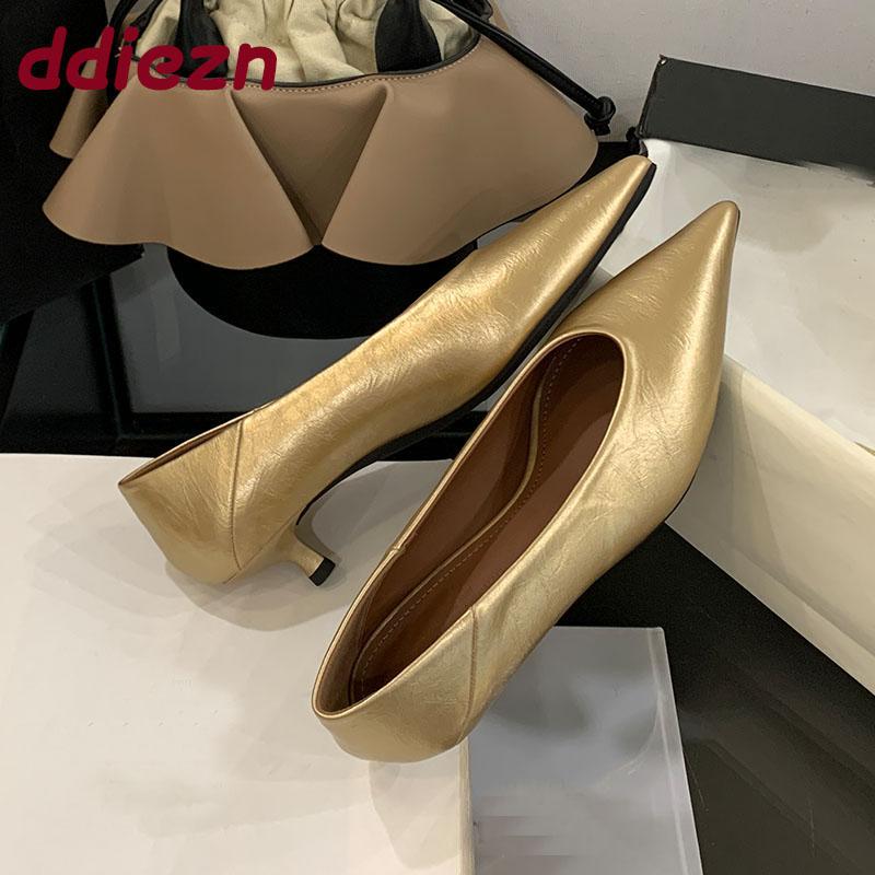 Fashion 2025 New Pointed Toe Ladies Thin Heels Pumps Shoes Casual Fashion Shallow Female Slip On Footwear Low Heel Shoes For Women