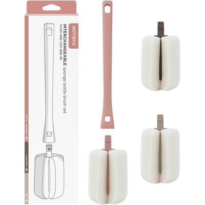 [Autêntico] Escova para Mamadeira MOTHER-K, Esponja Espumosa de Alta Aderência, Conjunto de Escovas para Mamadeira (1 Cabeça de Escova + 3 Cabeças de Escova de Substituição), Aproximadamente. 12.8 x 2.1