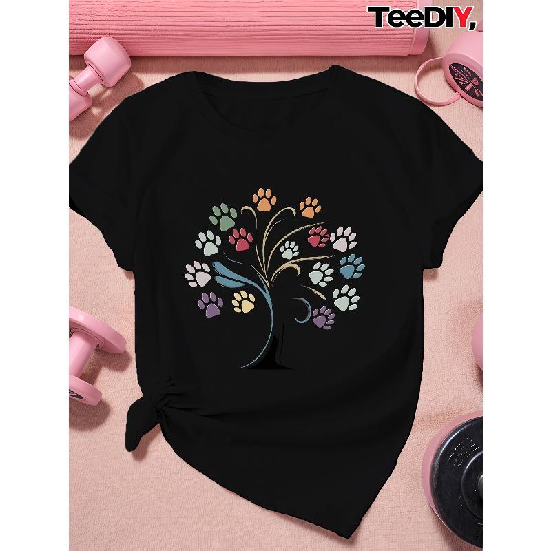 

paw print tree Women s Plus Size Sports Short Sleeve T-Shirt 4XL чорний