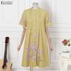 ZANZEA Women Casual Round Neck Half Sleeve Loose Floral Print Dress