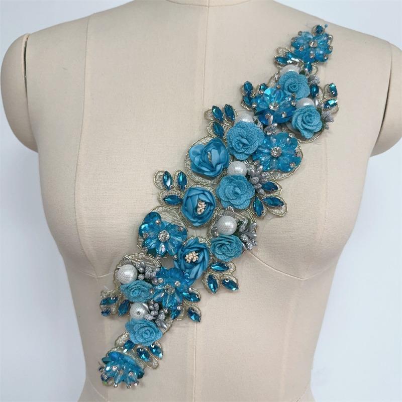 Big Rhinestone 3D Flower Sewing Fabric Applique Embroidery Rhinestone Flower Patch for Wedding Dress Decoration