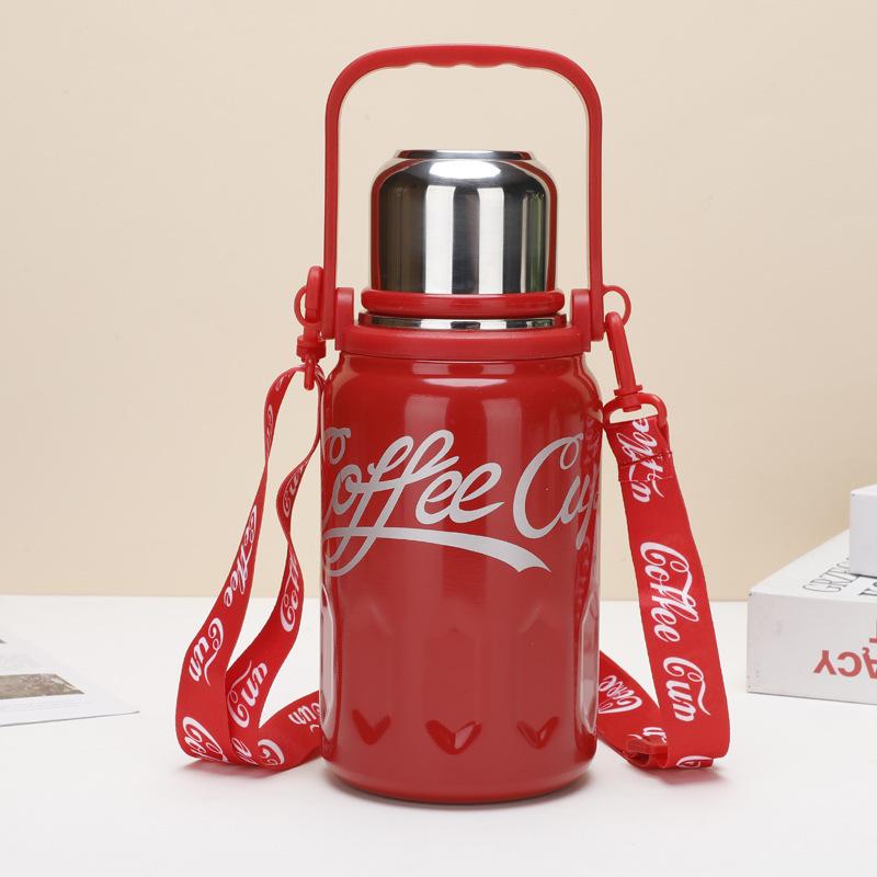 Large Capacity Stainless Steel Thermos Cup High Value Water Cup Portable New Strap Kettle Gift