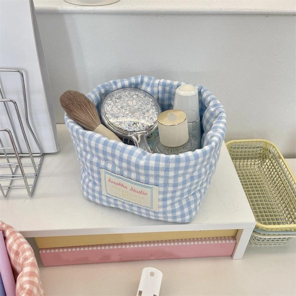 Plaid Stripe Grid Fabric Storage Basket Washable Decorative Bins  Home Decor