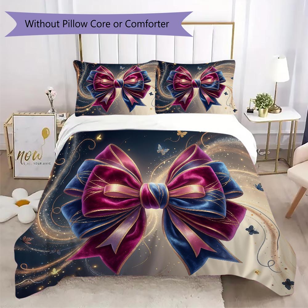 Plaid Bow Pattern Bedding Uilt Set Uilt Cover Pillowcase Home Decoration Birthday Gift (1 * Duvet Cover + 2 * Pillowcase Without Core)