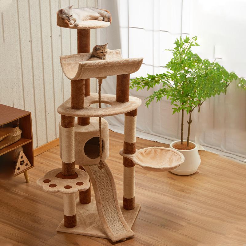 Large Wooden Cat Tree with Bed and Scratcher - Pet Supplies Cat Climbing Frame