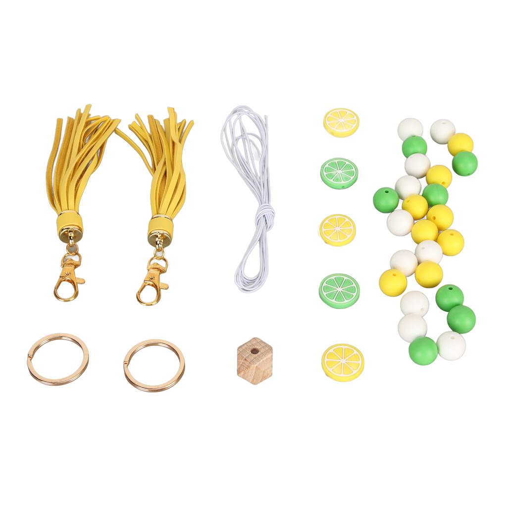 Keychain Lemon Silicone Bead Keyring Key Chain 15mm Silicone Bead Tassel Set for Decoration