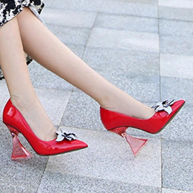 Women's Thick High Heels Crystal Diamond Flower Sexy Fashion Wedding Shoes Bridesmaid 10cm Heel WZ