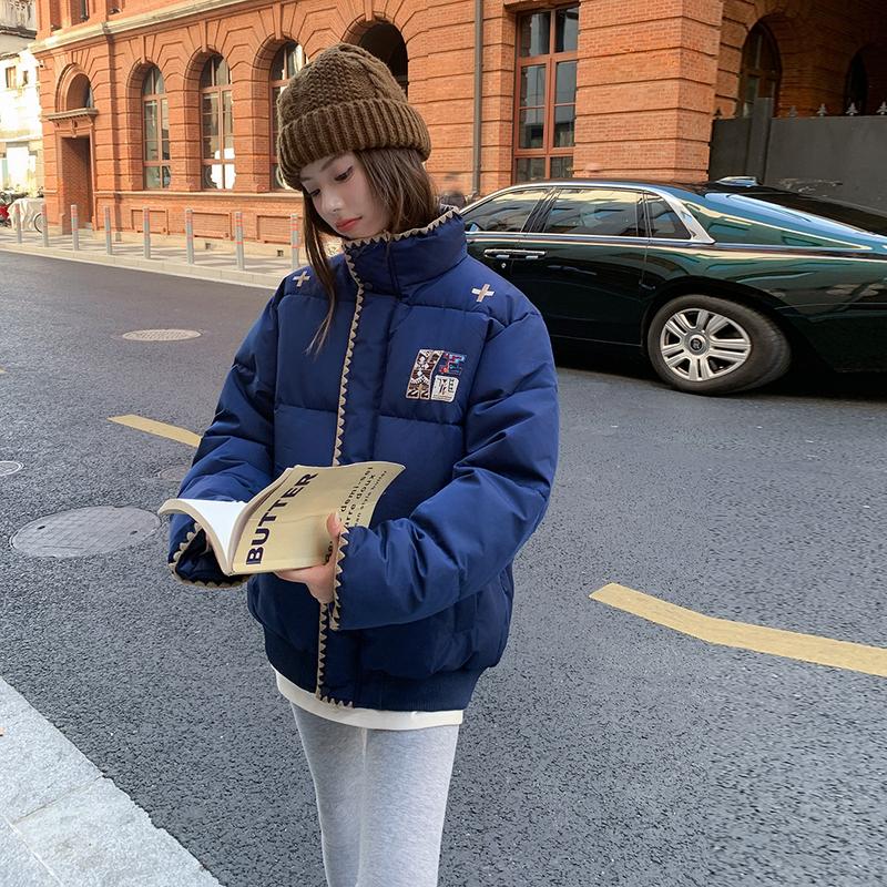 Embroidery Design Puffy Coat Women Winter Loose Cotton Jacket Warm Outwear Fashion