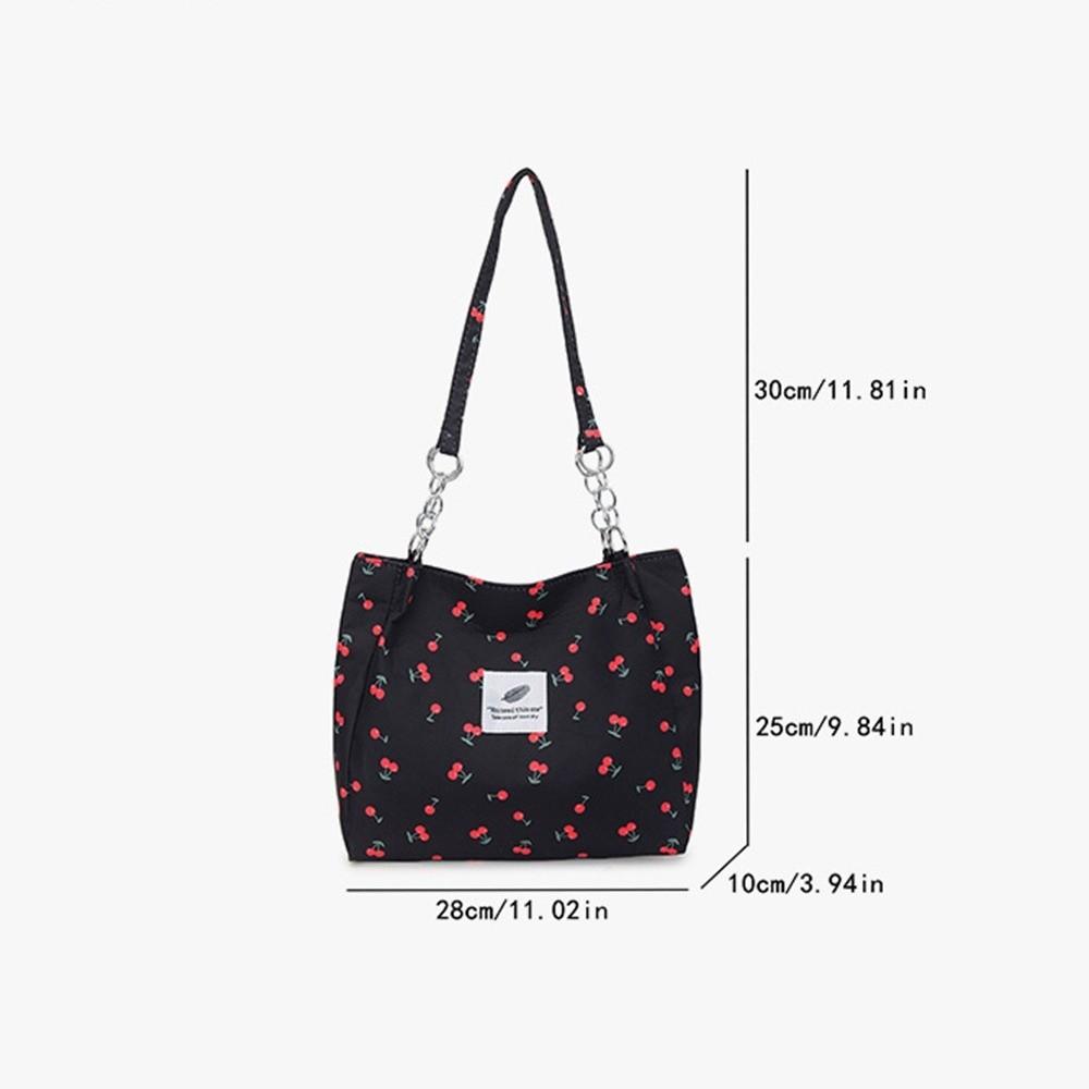 New Large Capacity Tote Bag Cherry-print Lightweight Shoulder Bag Zipper Handbag Girls
