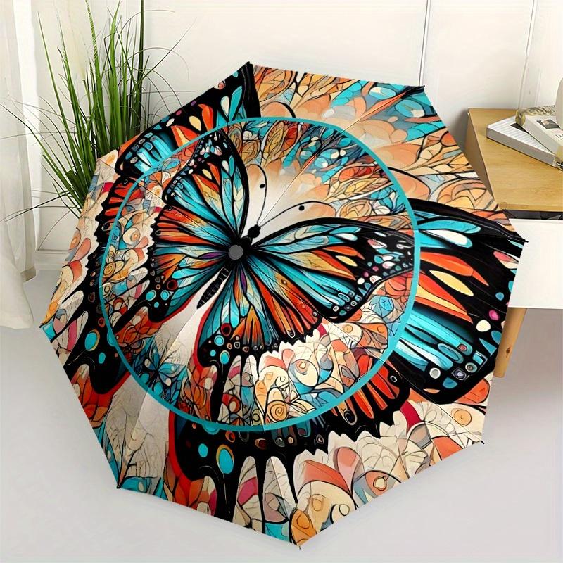 1pc Butterfly Mandala Folding Umbrella , 8 Ribs Casual Durable Lightweight Portable Travelling Umbrella For Men & Women yy250728073