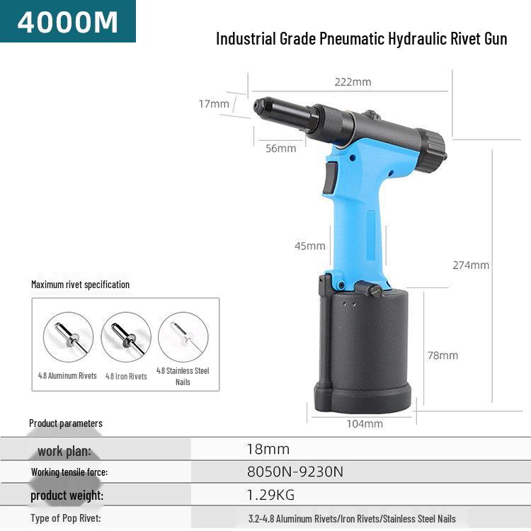 Luo Pneumatic Rivet Gun - Powerful Self-Priming Hydraulic Riveting Machine with Stainless Steel Rivets
