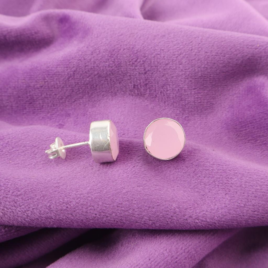 Round Natural Rose Chalcedony Boho Stud Post Unique New Earrings Sterling Silver EE-150-20