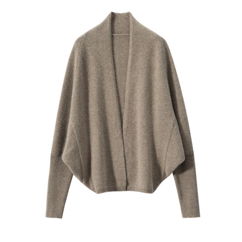 Women's Cashmere Cardigan with Batwing Sleeves: Loose, Slimming, Solid Color Knit Sweater