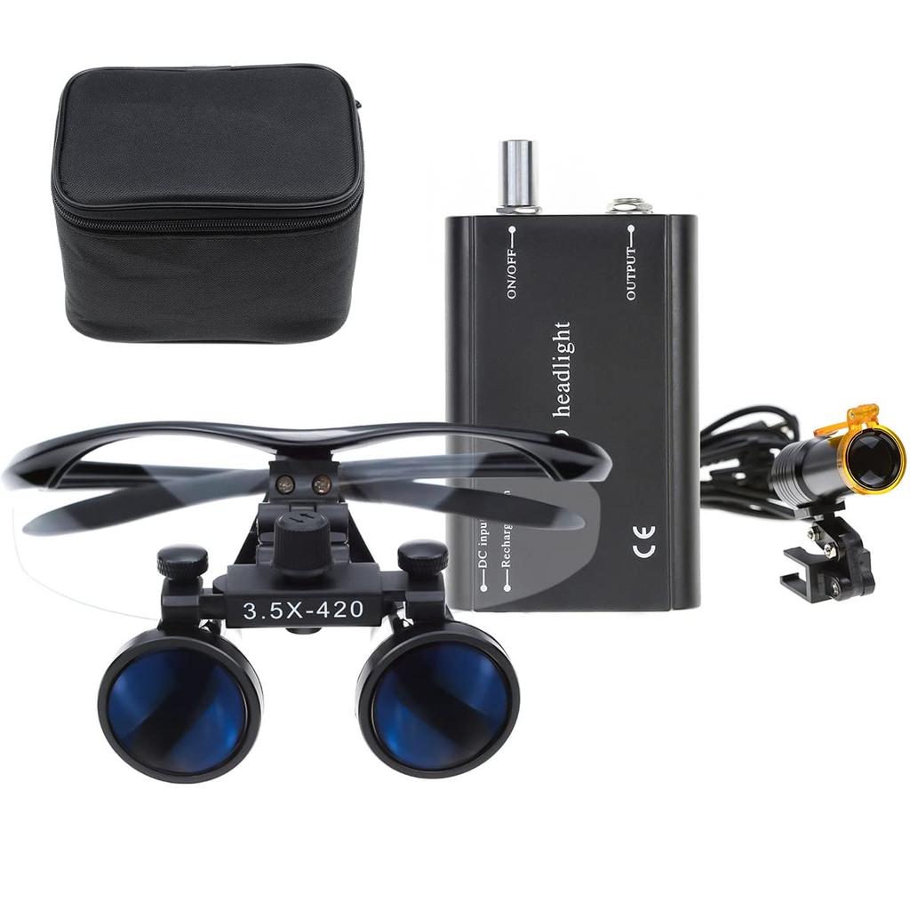 EUSTOMA 3.5x Magnifying Glass, 3.5X Binocular Loupe with 5W Clip-on LED Light, Seat-Mounted LED Lamp, Binoculars with Cloth Bag Storage Case,